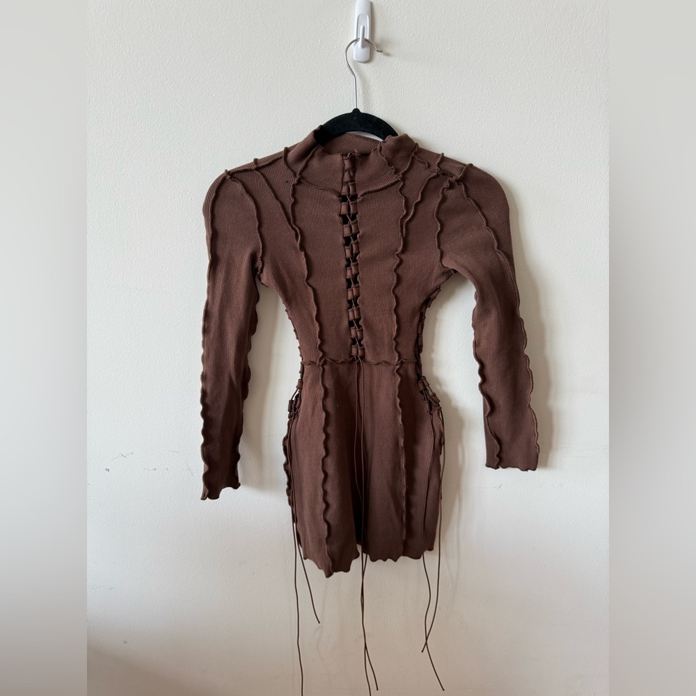 AKIRA TIGHT RIBBED BROWN DRESS